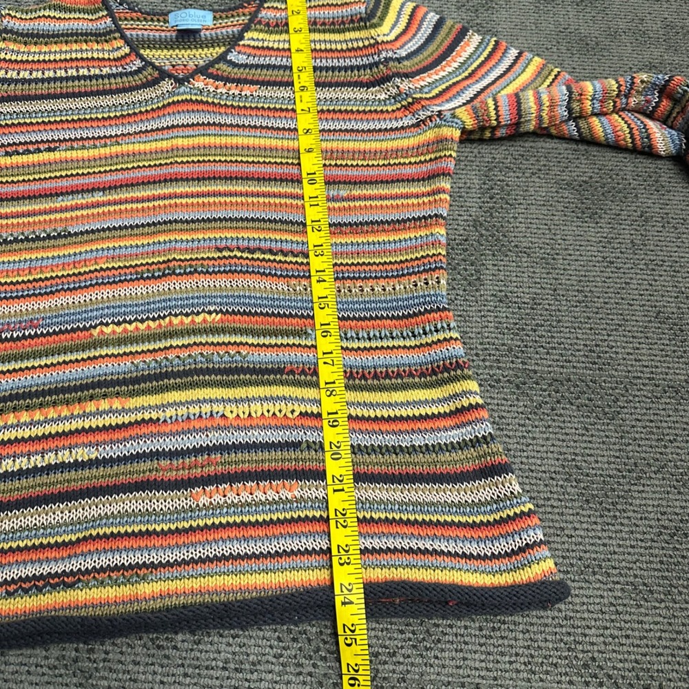 Sigrid Olsen SO Blue Multi Color Striped V-Neck Knit Sweater Womens Medium - Picture 8 of 8